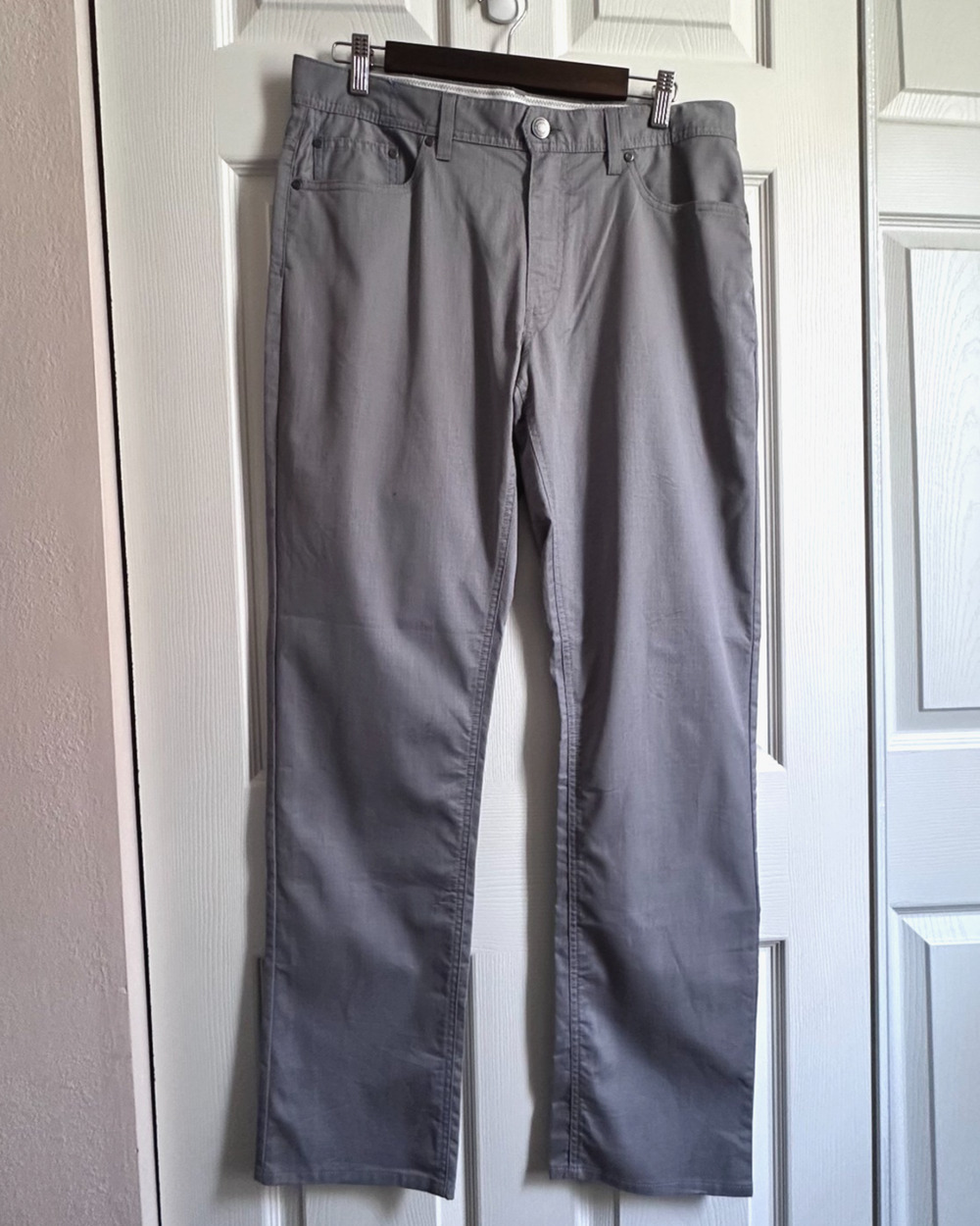 Perry Ellis Mens 32x32 Gray Blue Micro Check Stretch Pants Flat Front Straight